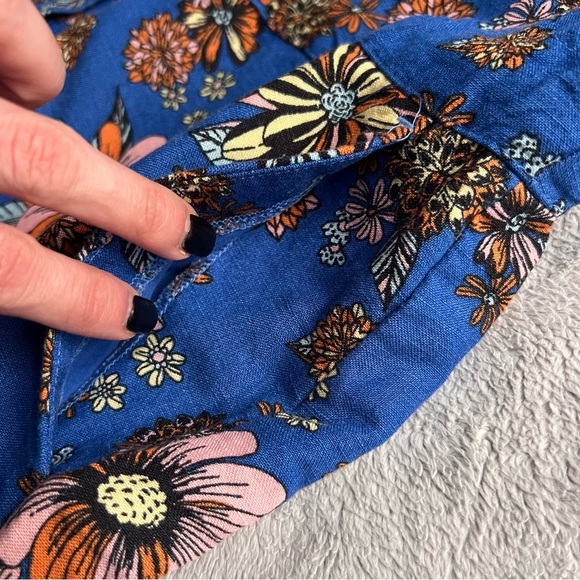 Modcloth Summer Camp Solstice Button Romper Sapphire Blue Floral Sz 12 - Picture 10 of 16